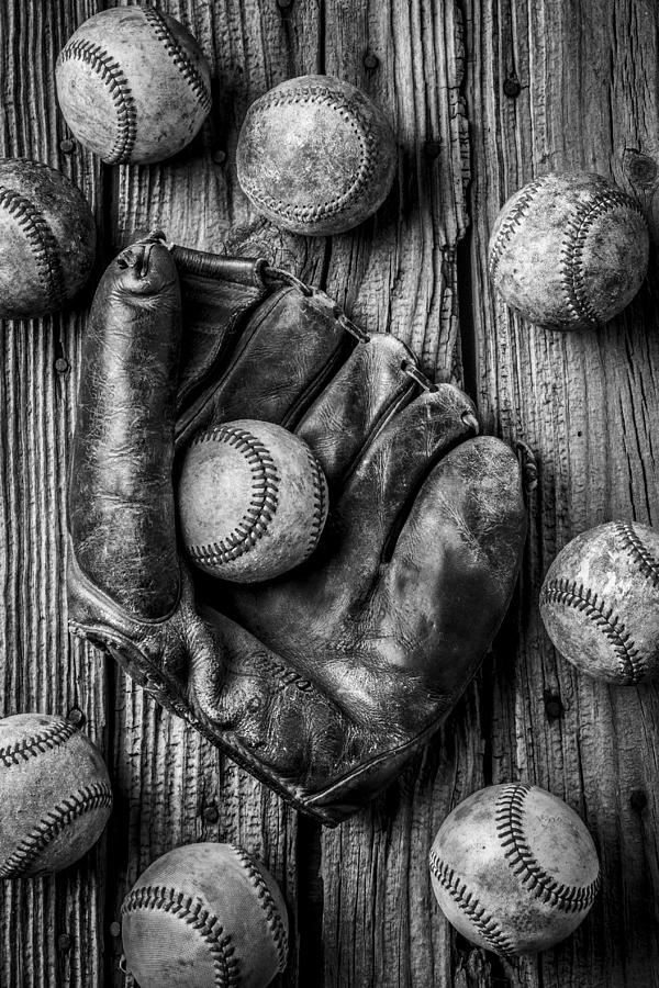 Many Baseballs In Black and White Photograph by Garry Gay