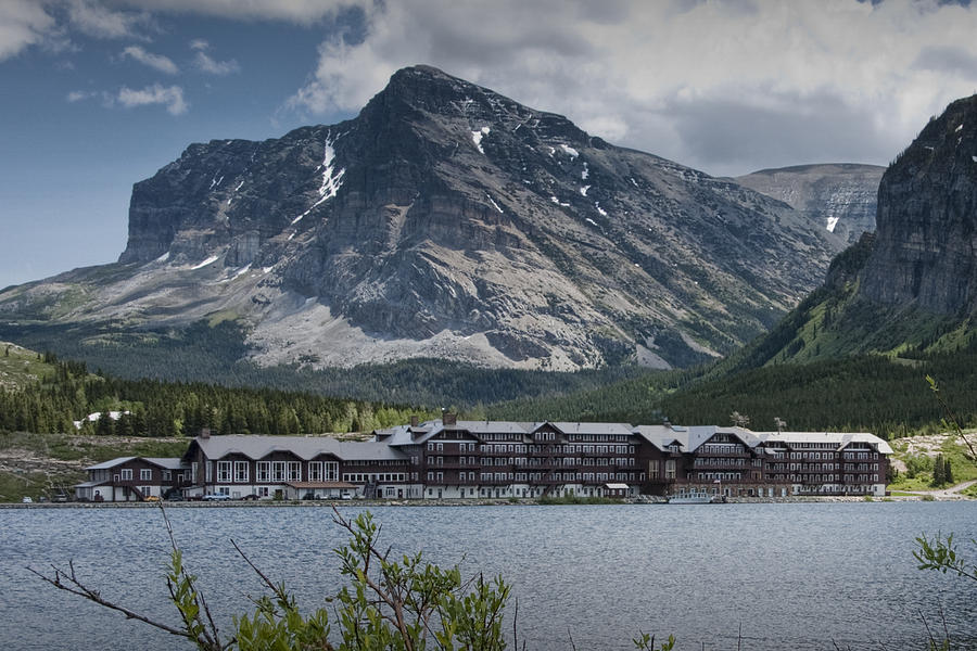 Glacier National Park Photograph - Many Glacier Hotel by Swiftcurrent Lake in Glacier National Park by Randall Nyhof