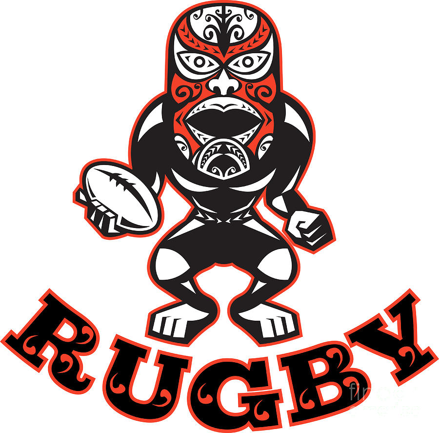 Maori Digital Art - Maori Mask Rugby Player Standing With Ball by Aloysius Patrimonio Maori Digital Art - Maori Mask Rugby Player Standing With Ball by Aloysius Patrimonio