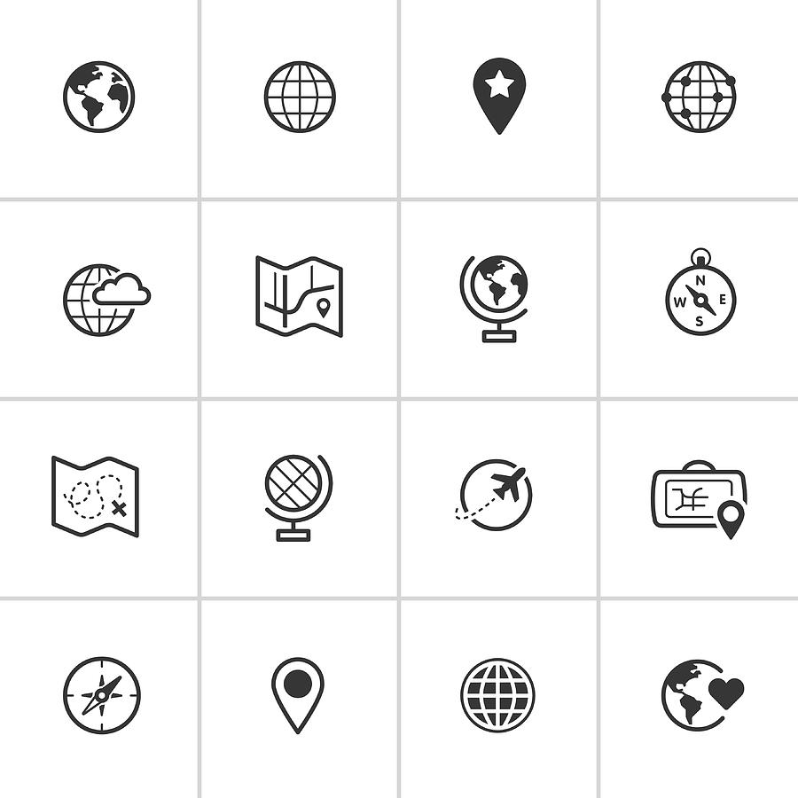 Map and Globe Icons — Inky Series Drawing by RLT_Images