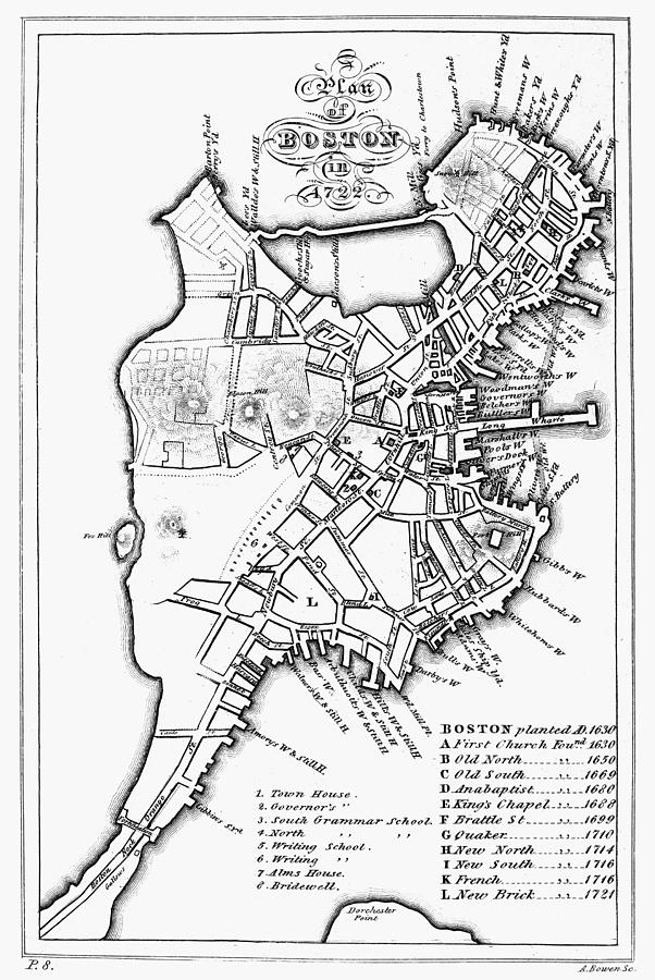 Map: Boston, 1722 Photograph by Granger