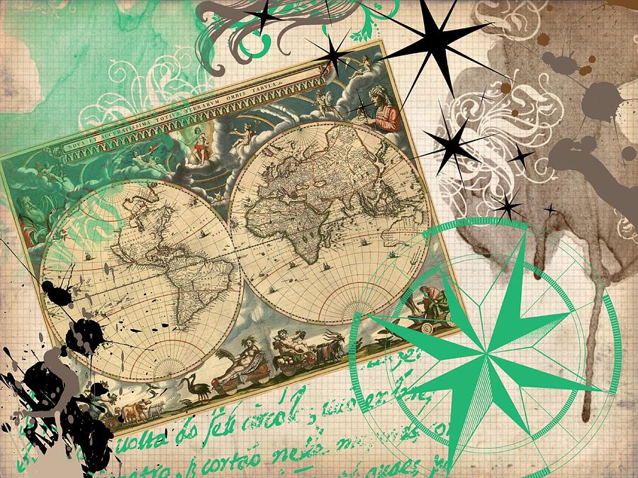 Map Collage Digital Art By Cindy Edwards