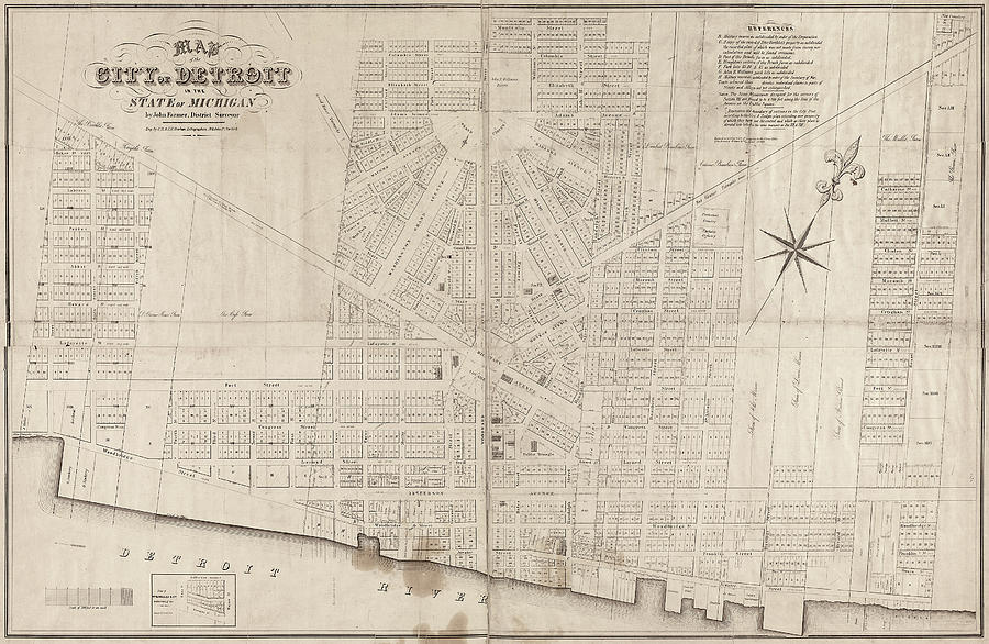 Map Detroit, 1835 Painting by Granger