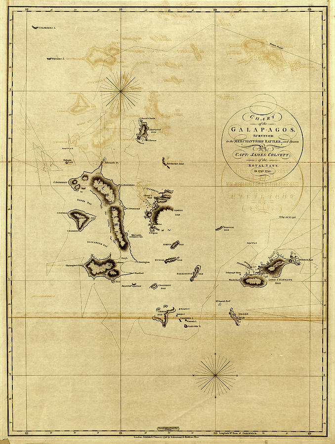 Map Painting - Map Galapagos, 1798 by Granger