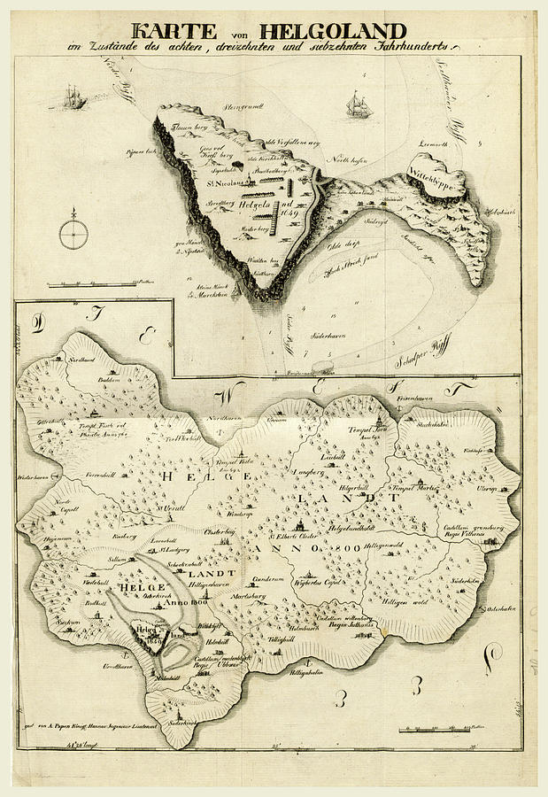 Map Helgoland Or Heiligeland Drawing By Litz Collection - Pixels