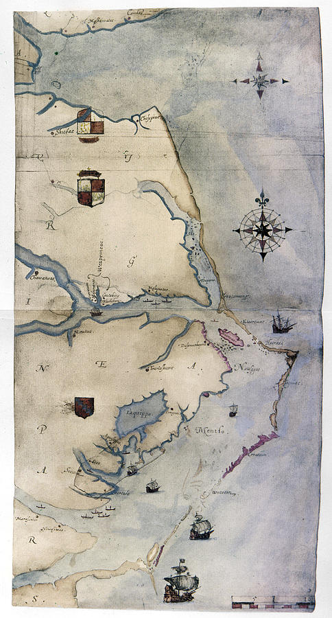 Map John White, C1585 Drawing by Granger Map John White, C1585 Drawing by Granger