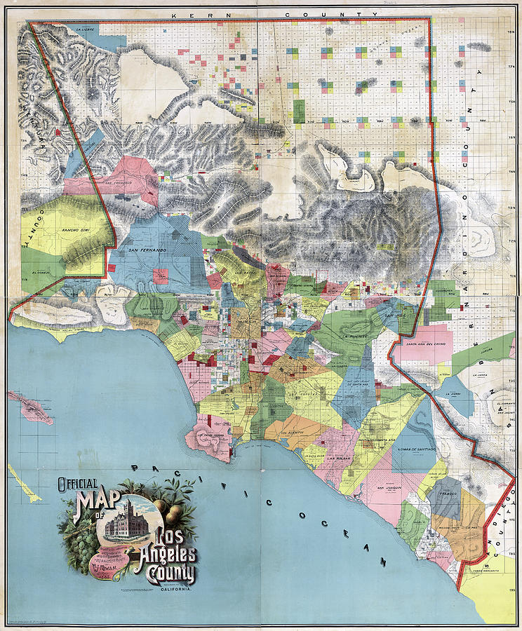 Map Los Angeles, 1888 Painting by Granger
