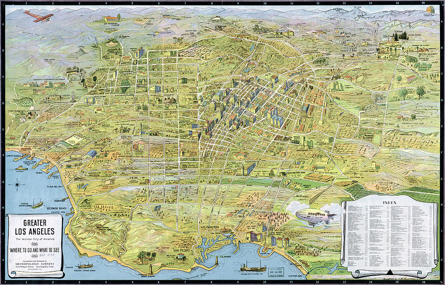 Map Los Angeles, 1932 Painting by Granger