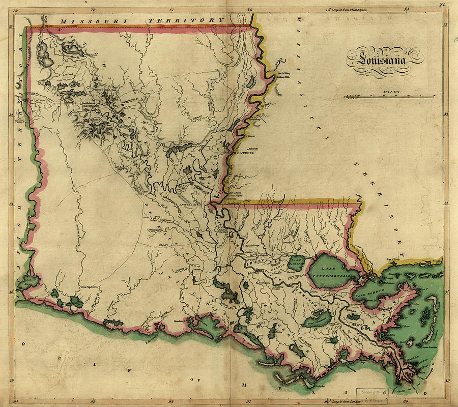 Map Louisiana, 1814 Painting by Granger