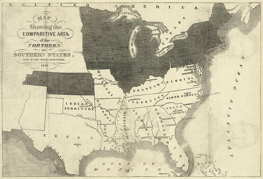 Map North And South, 1861 Painting by Granger