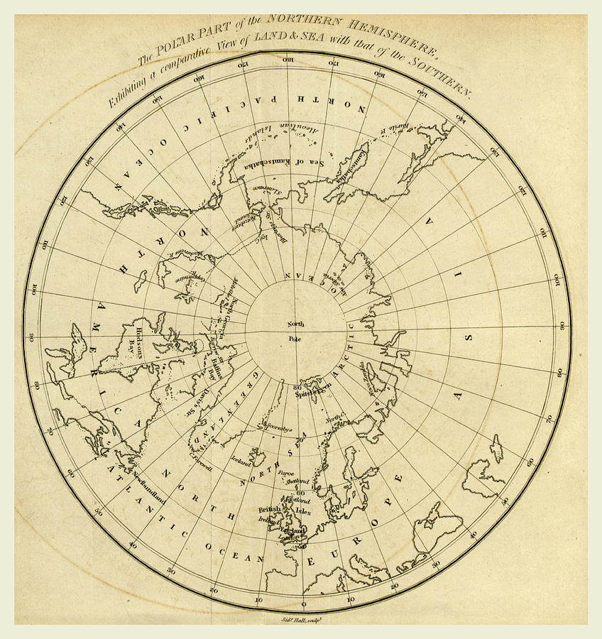 Map Northern Hemisphere 1824 Drawing by Litz Collection - Fine Art America