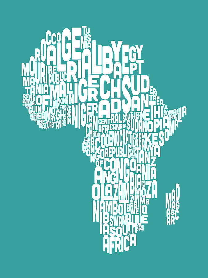 Typography Digital Art - Map of Africa Map Text Art by Michael Tompsett
