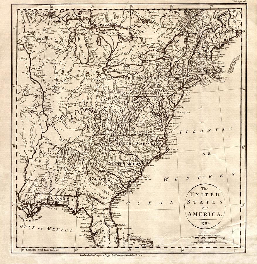 Map Of America, 1791 Photograph by Science Source