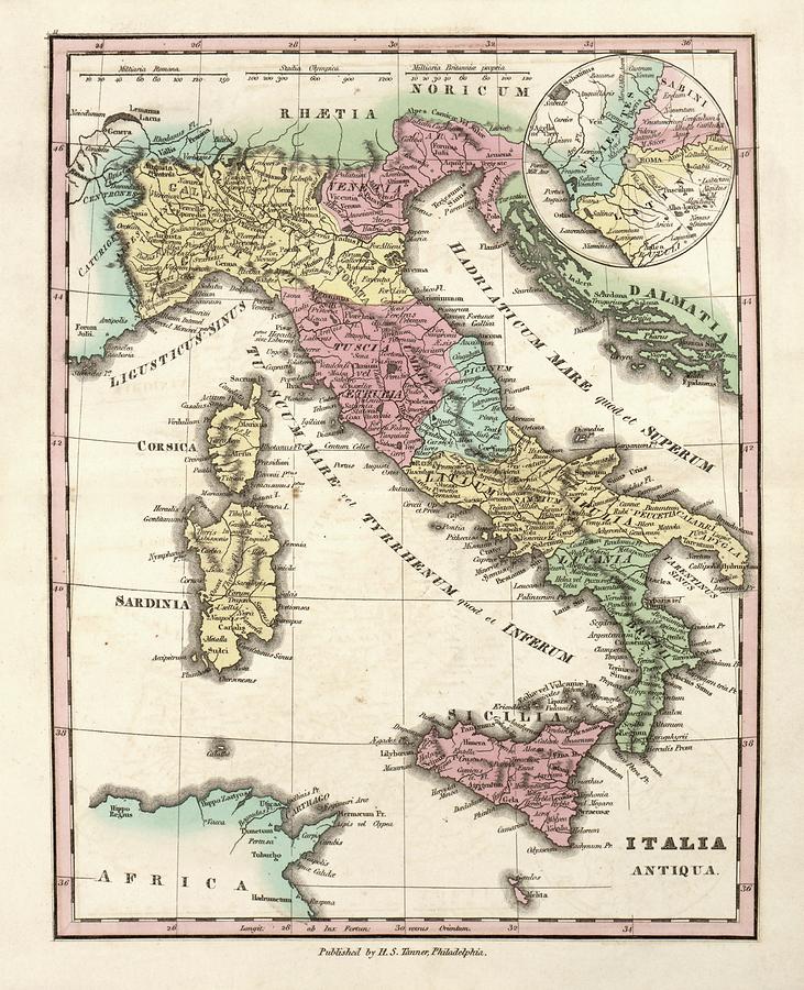 Map Of Ancient Italy Photograph by Library Of Congress, Geography And Map Division