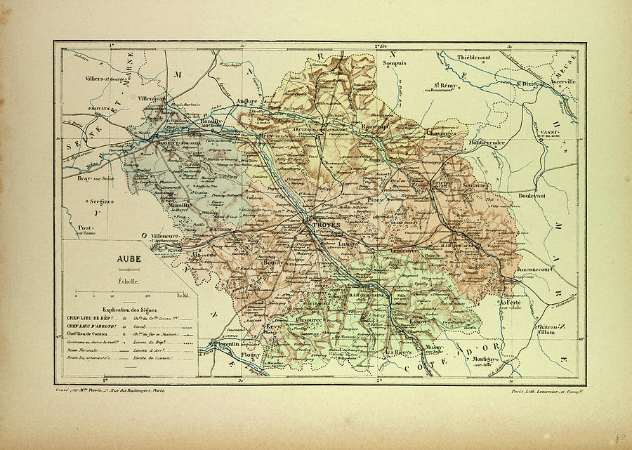 Map Of Aube France Drawing by French School - Fine Art America