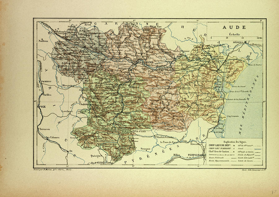 Map Of Aude France Drawing by French School - Pixels