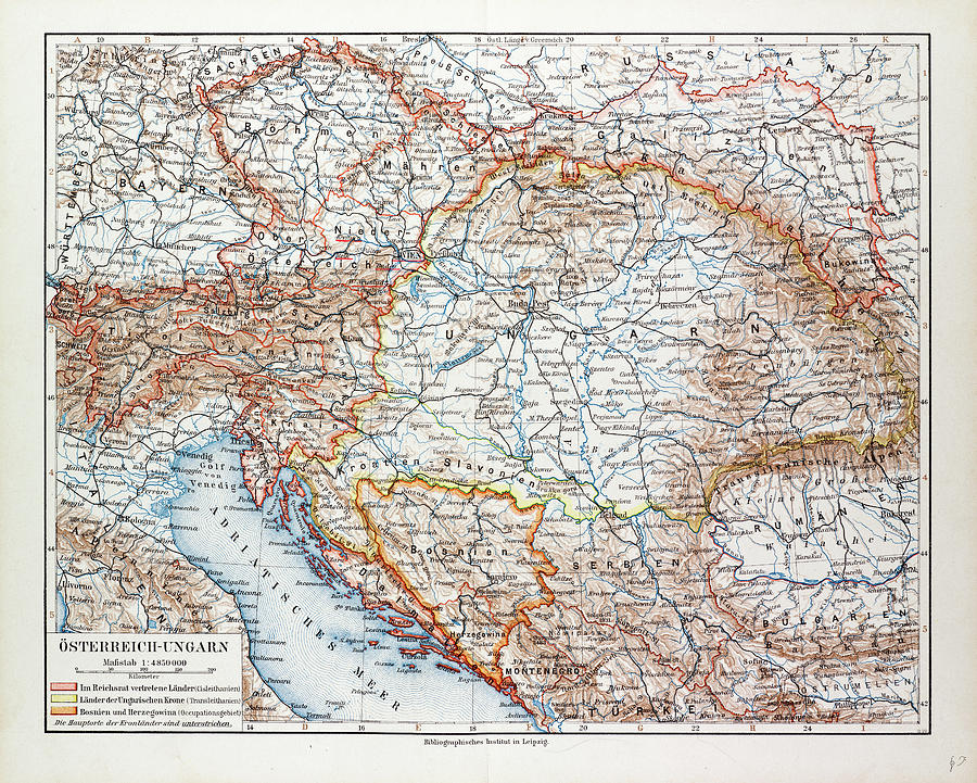 Map Of Austria-hungary 1899 Drawing by Austrian School - Fine Art America