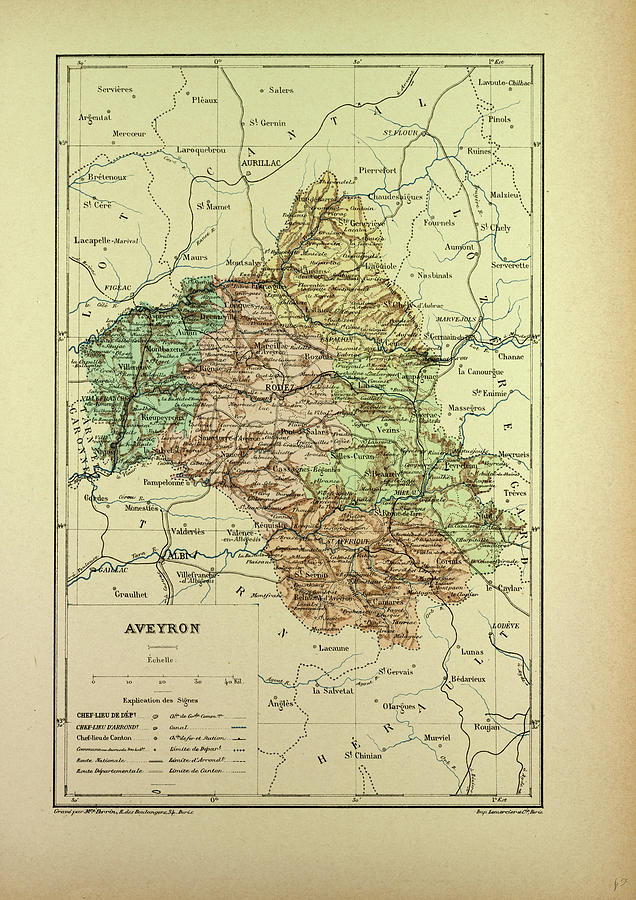 Map Of Aveyron France Drawing By French School Pixels   Map Of Aveyron France French School 