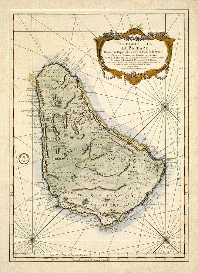 Map of Barbados 1758 Photograph by Andrew Fare