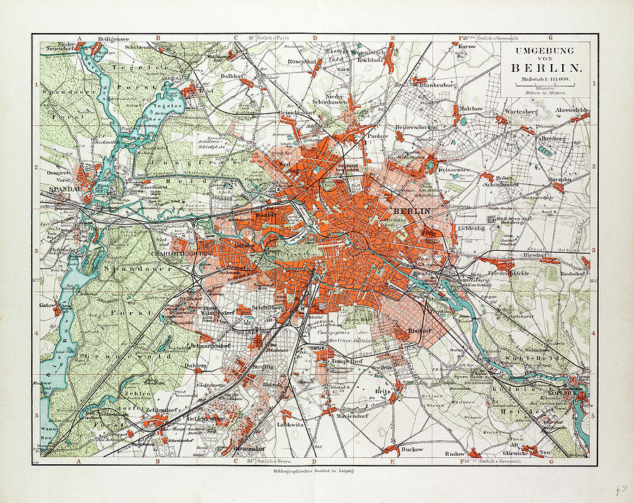 Berlin Drawing - Map Of Berlin And The Surrounding Area Germany 1899 by German School