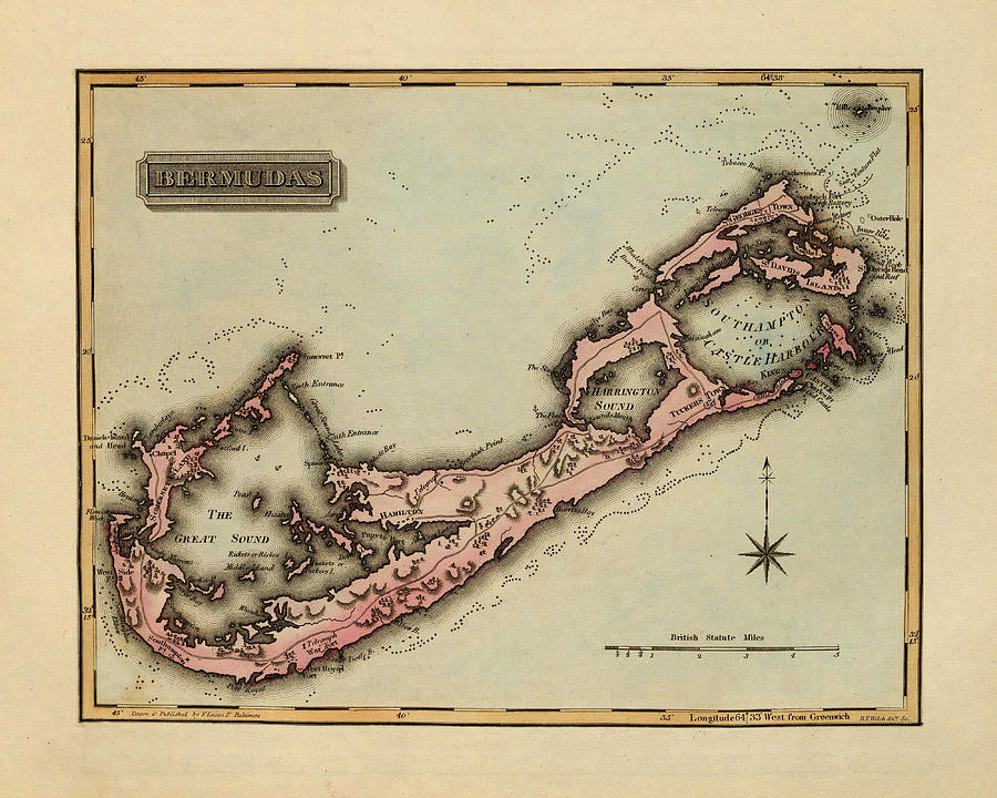 Map of Bermuda 1823 Photograph by Andrew Fare