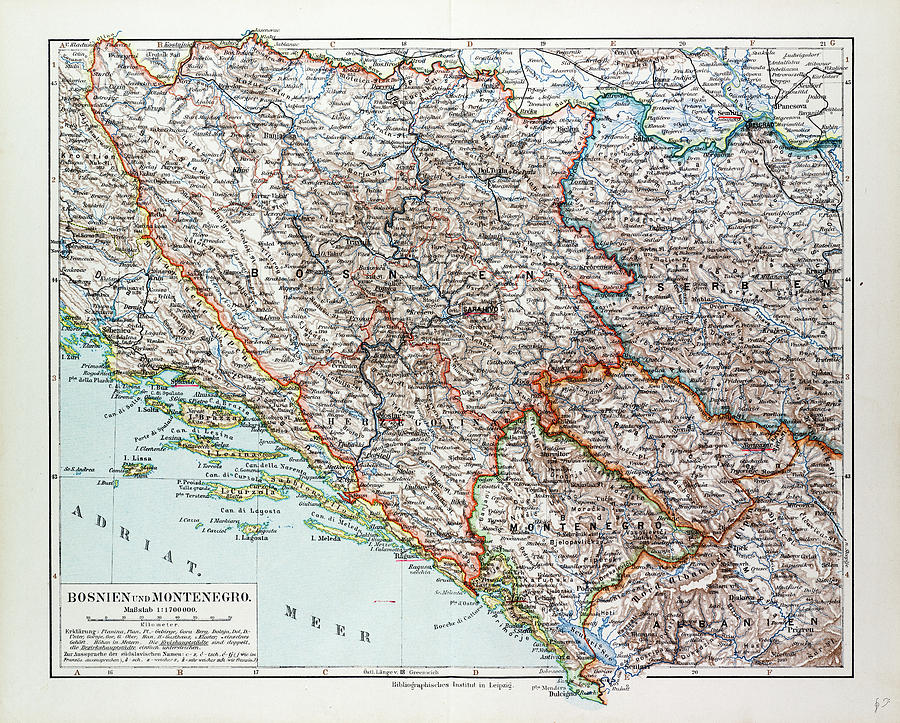 Map Of Bosnia And Herzegovina Montenegro Serbia 1899 Drawing by English ...