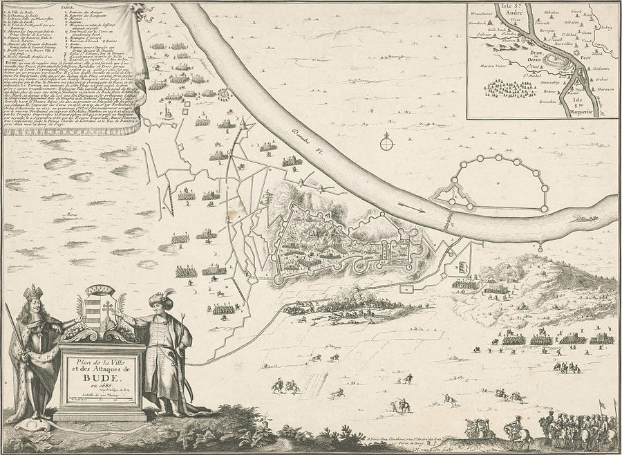Map Drawing - Map Of Buda, 1686, Harmanus Van Loon, Lodewijk Xiv King by Harmanus Van Loon