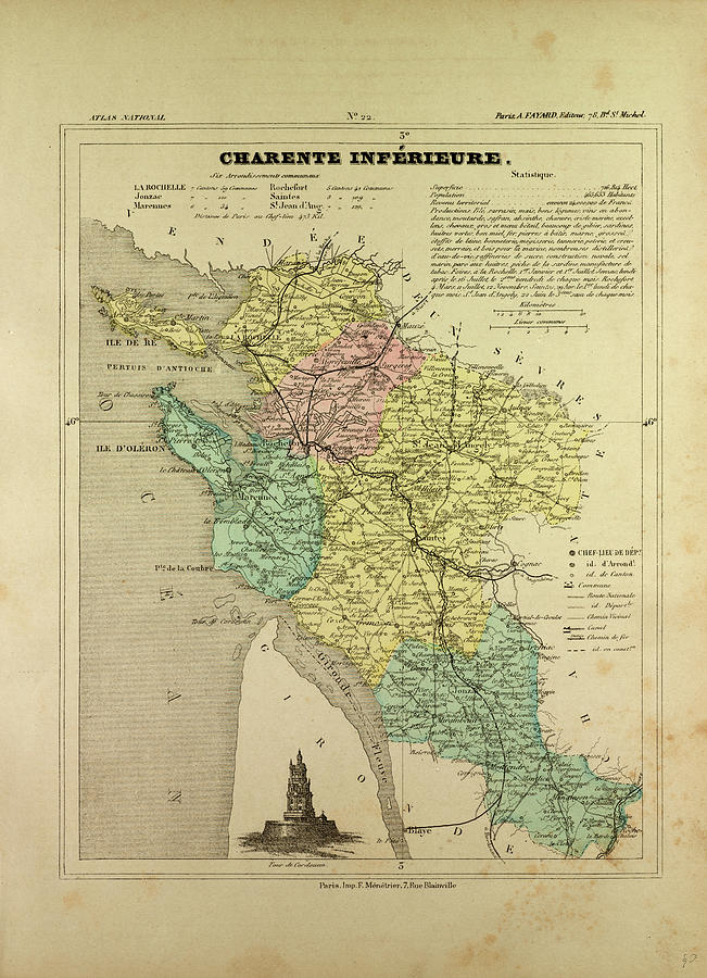 Map Of Charente Infrieure France Drawing by French School - Fine Art ...