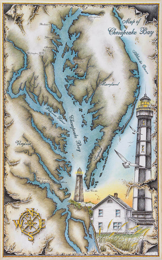 Map of Chesapeake Bay Drawing by Mike Williams