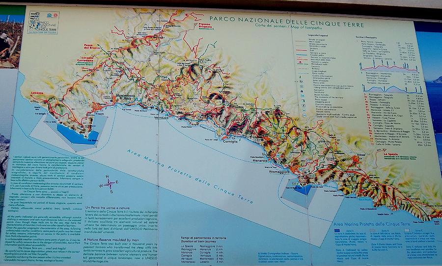 Map of Cinque Terre Photograph by Caroline Stella