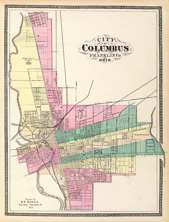Columbus Photograph - Map of Columbus 1872 by Andrew Fare