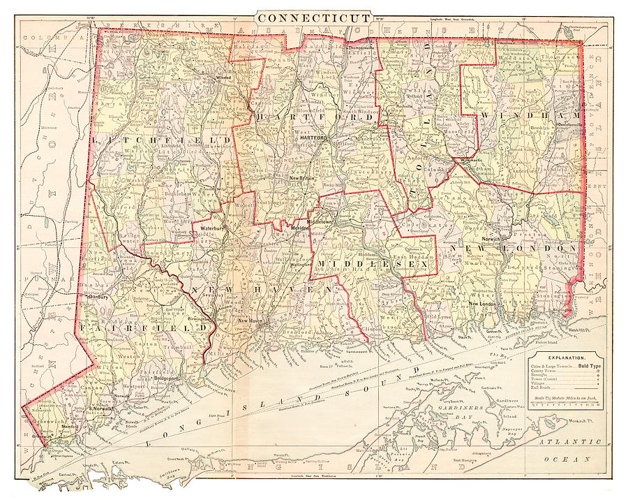 Map of Connecticut 1877 Drawing by Thepalmer
