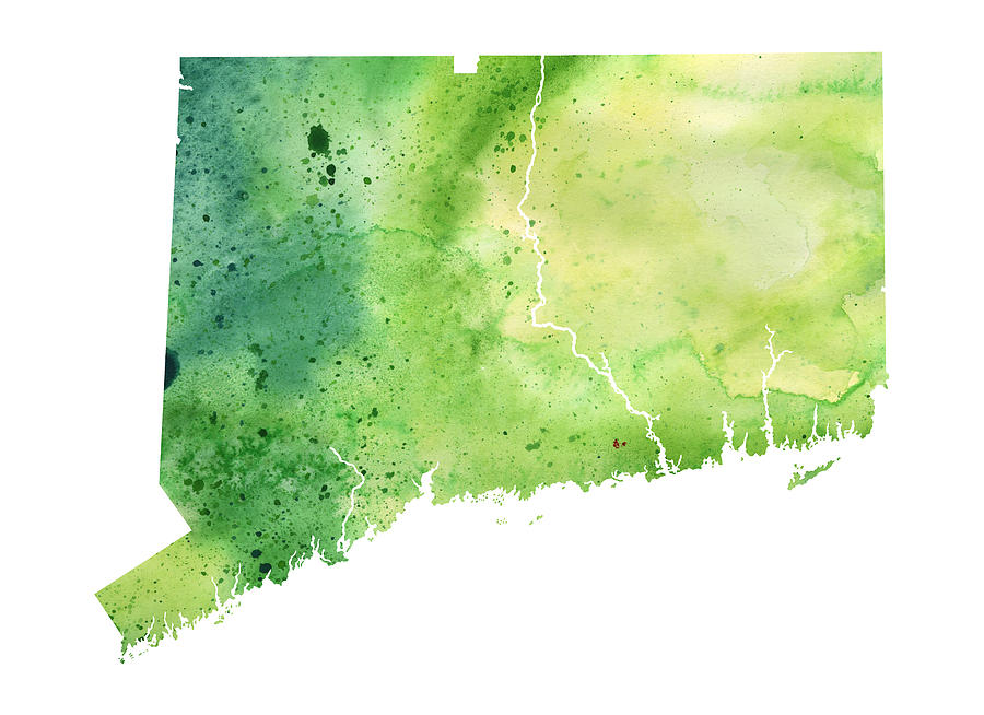 Map of Connecticut with Watercolor Texture - Raster Illustration Drawing by Andrea_Hill