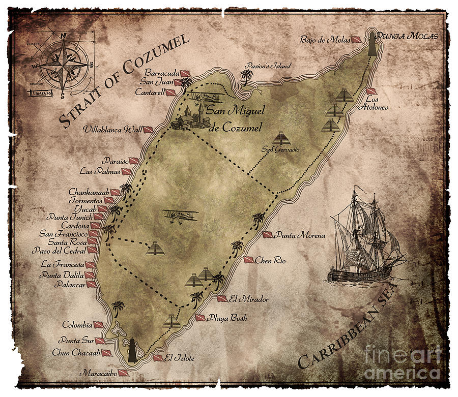 Vintage Digital Art - Map of Cozumel by Ok More Photos