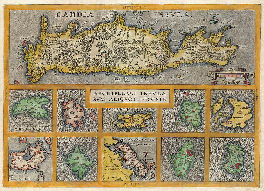 Map of Crete and ten other Greek islands Drawing by Abraham Ortelius