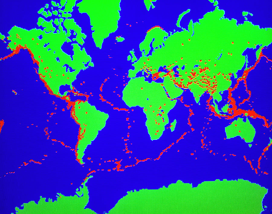 Map Of Distribution Of Large Earthquakes 1963-87 Photograph by Mehau ...