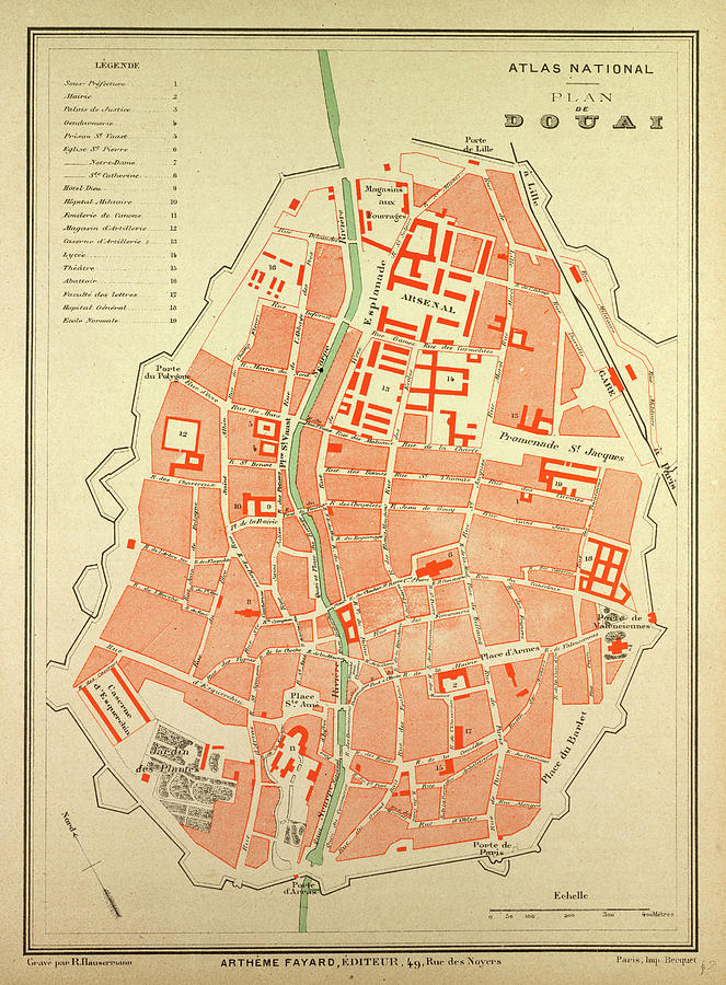 Map Of Douai France Drawing by French School - Pixels