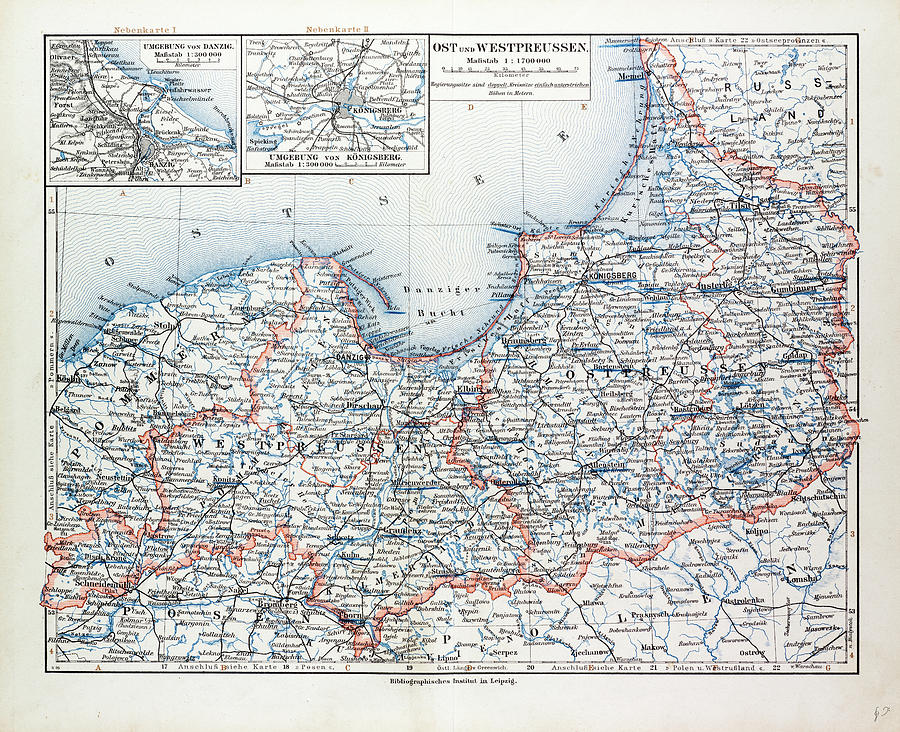 Map Of East And West Prussia Knigsberg Kaliningrad Russia Drawing by ...