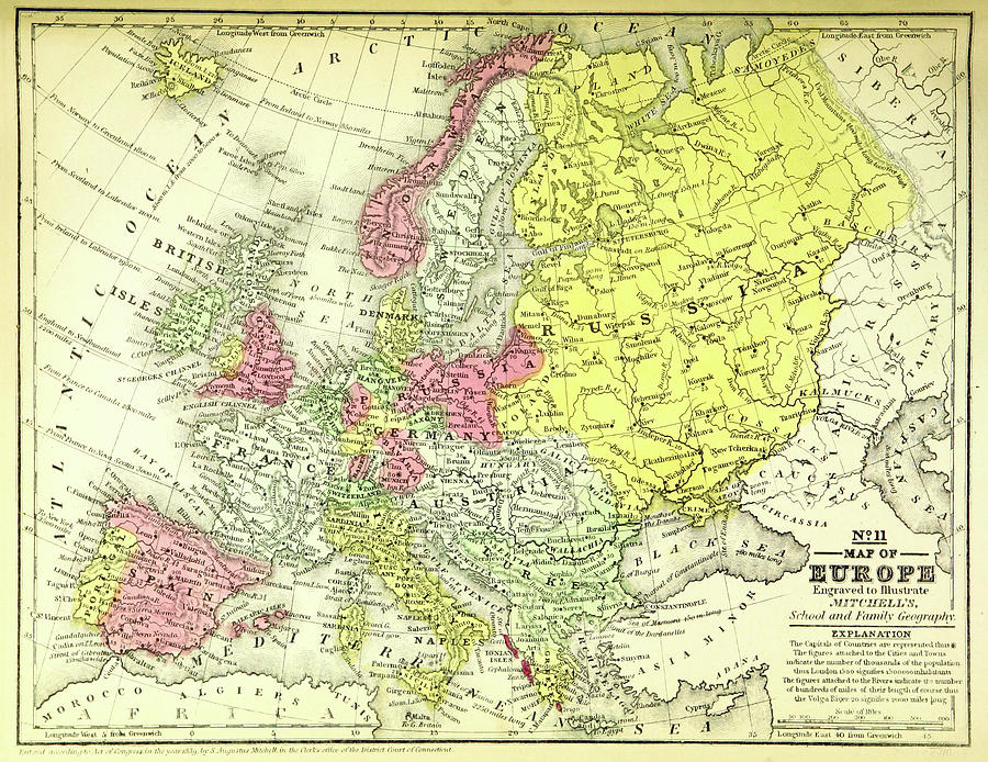 Map Of Europe, 19th Century Engraving Drawing by Litz Collection - Pixels