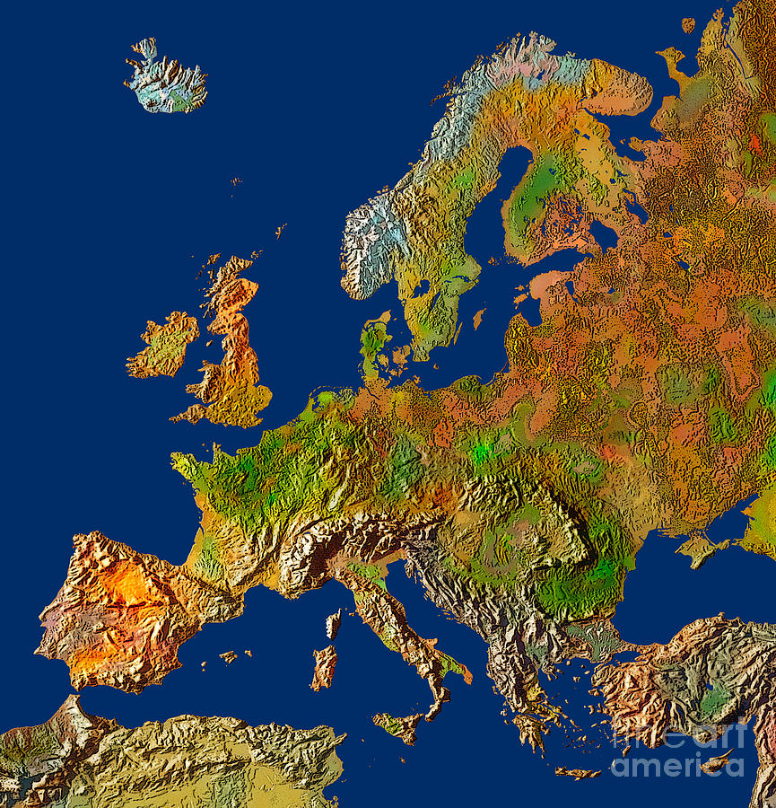 Map Of Europe In Relief Photograph by Mike Agliolo