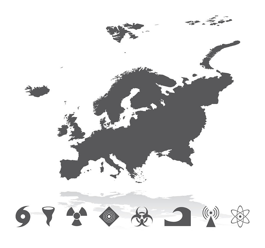 Map of Europe with Disaster Icons Set Drawing by Bamlou