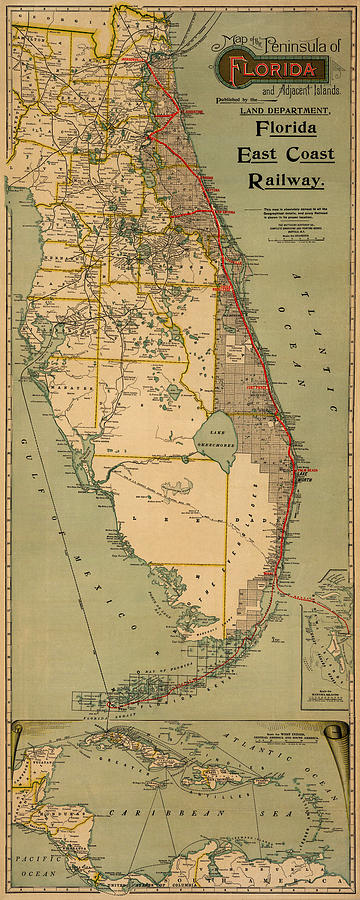 Map of Florida 1896 Photograph by Andrew Fare