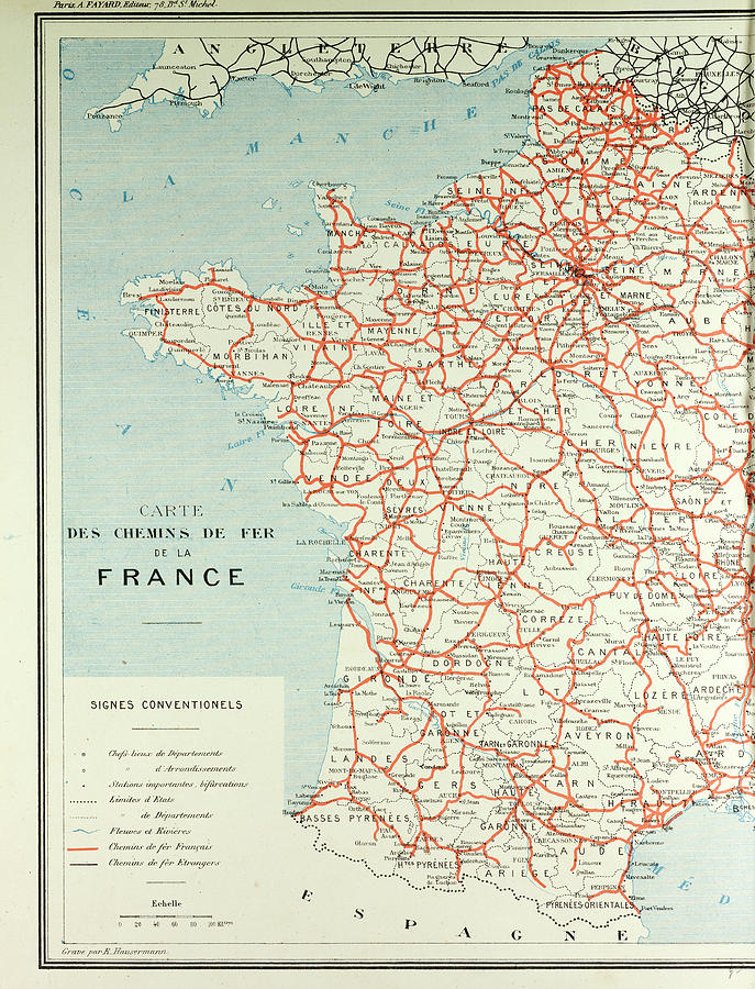 Map Of French Railway Lines Drawing by English School