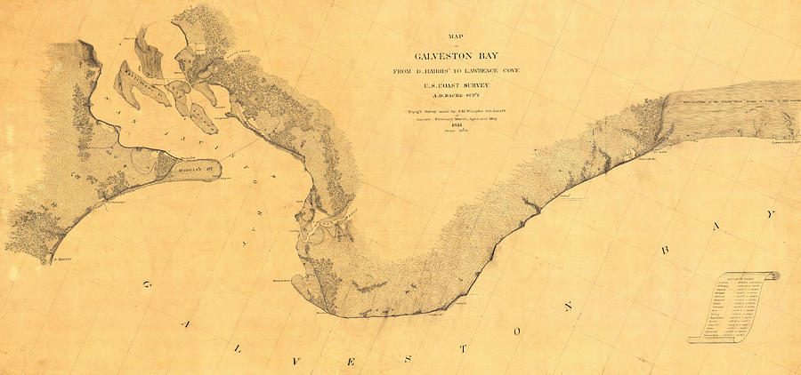 Map of Galveston Bay 1851 Photograph by Andrew Fare