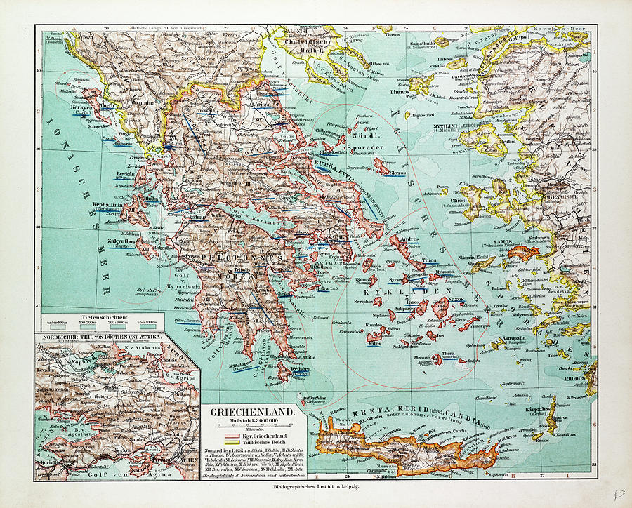 Map Of Greece 1899 Greek School 