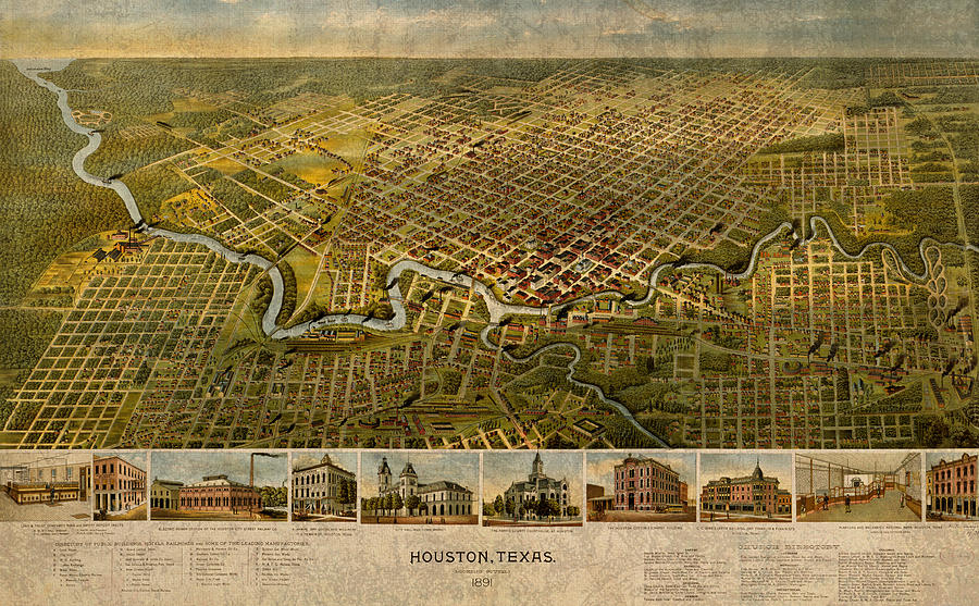Houston Mixed Media - Map of Houston Texas Circa 1891 on Worn Distressed Canvas by Design Turnpike
