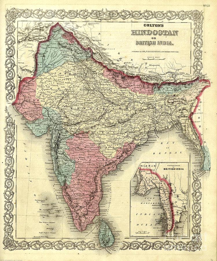 Map Of India - 1872 Painting by Pg Reproductions