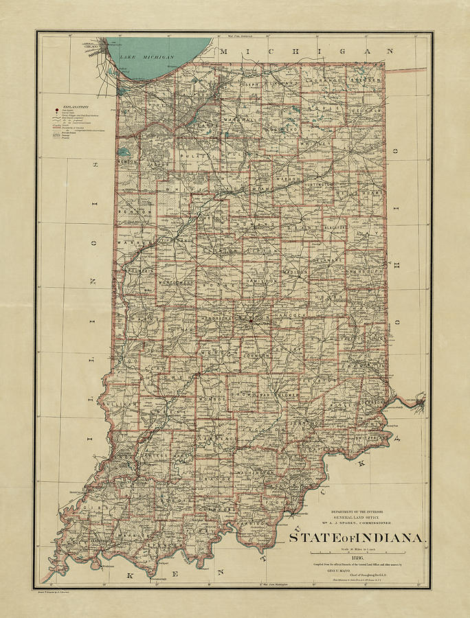 Map of Indiana 1886 Photograph by Andrew Fare - Fine Art America