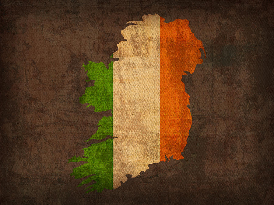 Map of Ireland With Flag Art on Distressed Worn Canvas Mixed Media by Design Turnpike