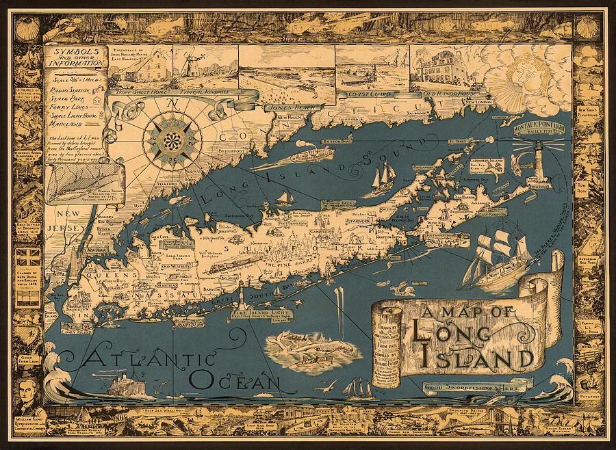 Long Island Photograph - Map Of Long Island by Andrew Fare Long Island Photograph - Map Of Long Island by Andrew Fare